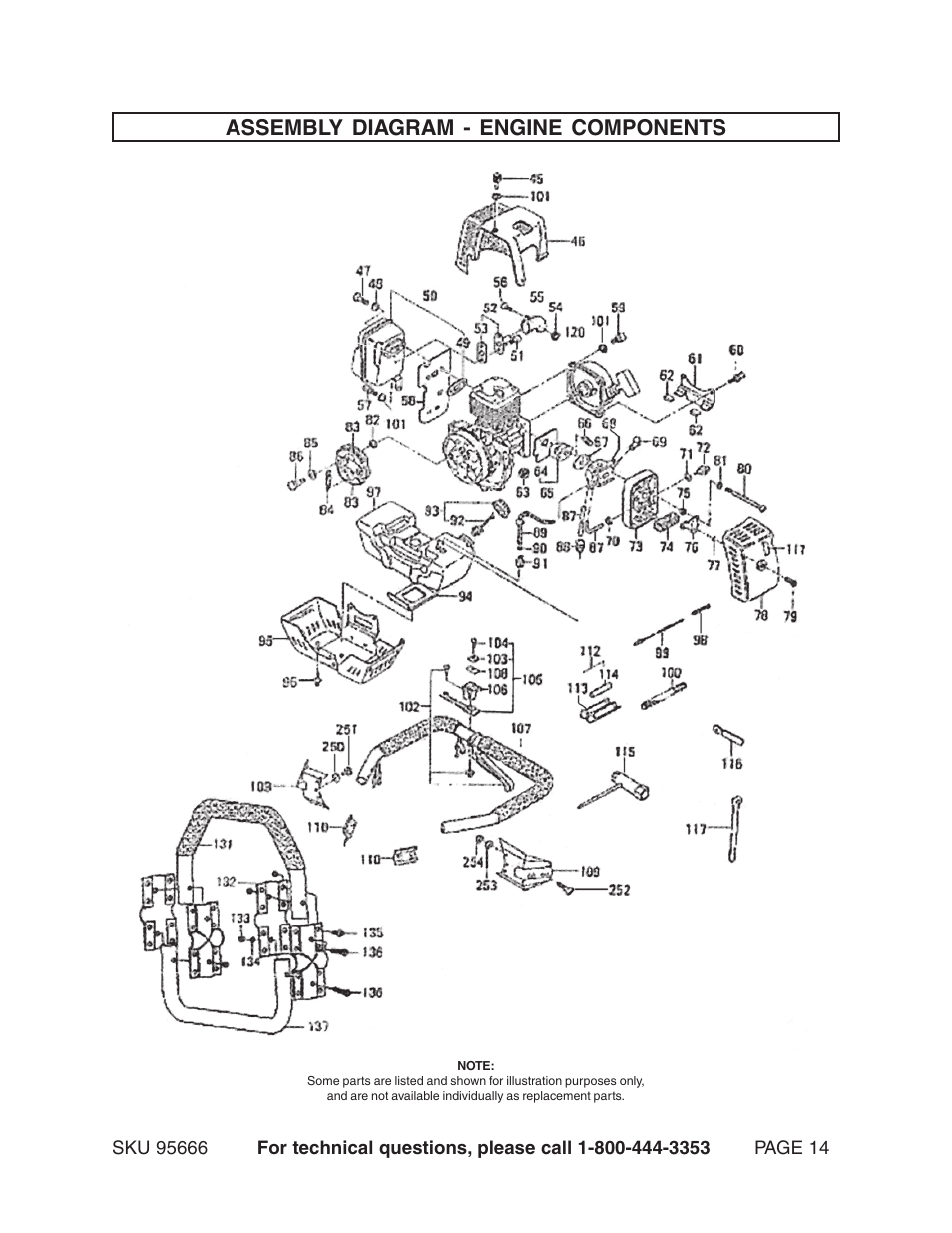 Assembly diagram - engine components | Harbor Freight Tools 95666 User Manual | Page 14 / 22