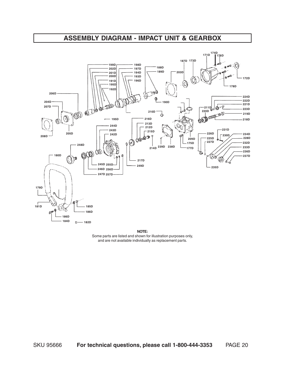 Assembly diagram - impact unit & gearbox | Harbor Freight Tools 95666 User Manual | Page 20 / 22