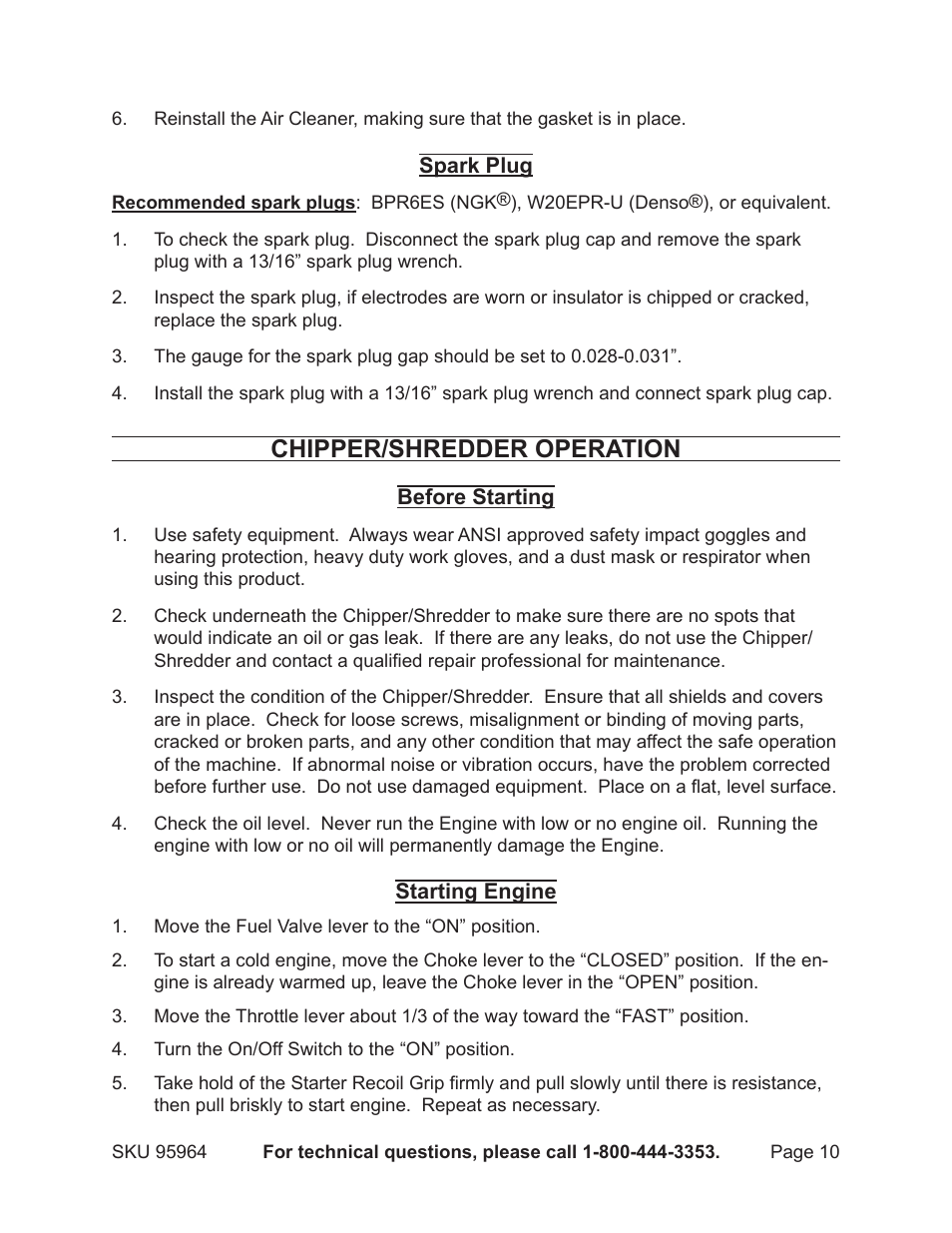 Chipper/shredder operation | Harbor Freight Tools 95964 User Manual | Page 10 / 21