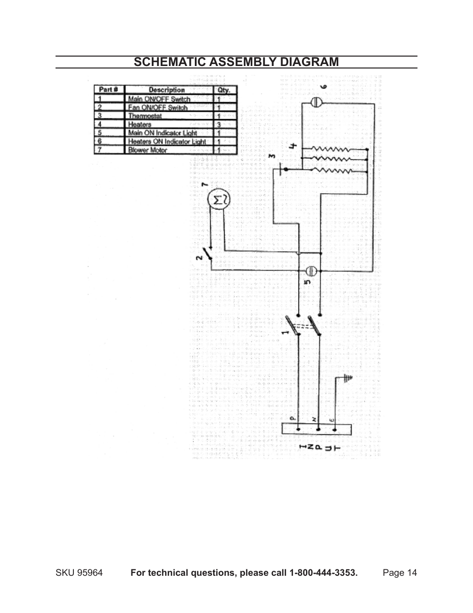Schematic assembly diagram | Harbor Freight Tools 95964 User Manual | Page 14 / 21