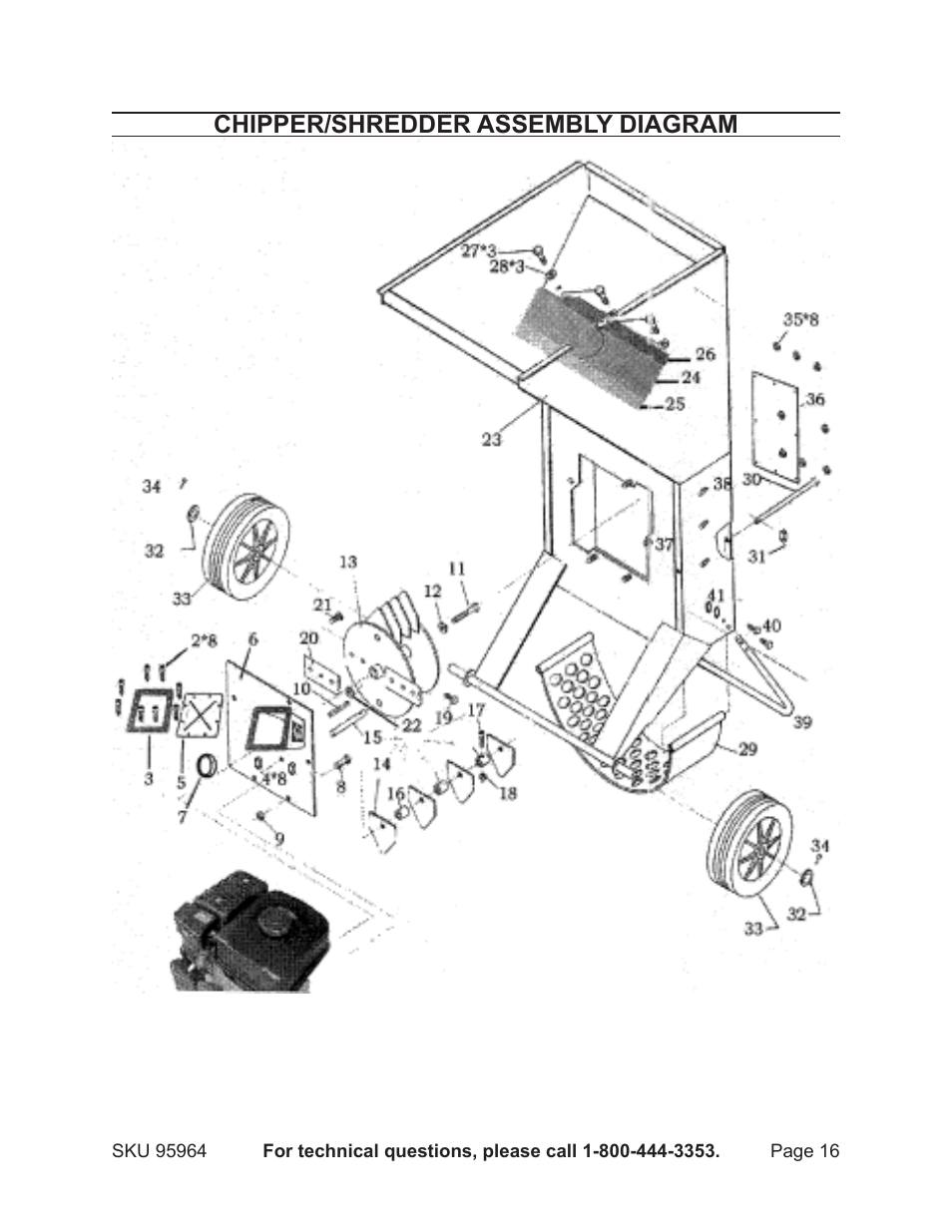 Chipper/shredder assembly diagram | Harbor Freight Tools 95964 User Manual | Page 16 / 21