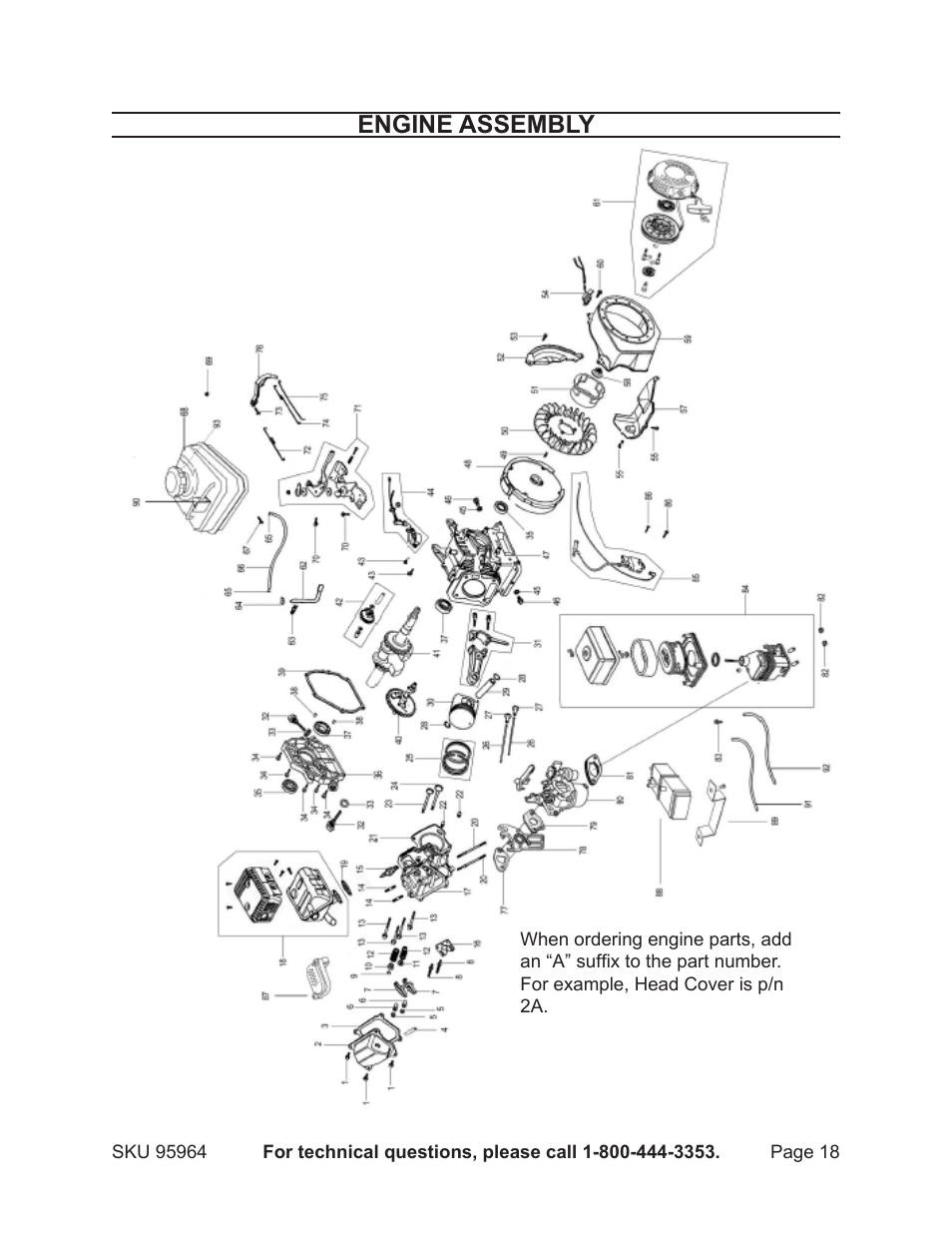 Engine assembly | Harbor Freight Tools 95964 User Manual | Page 18 / 21