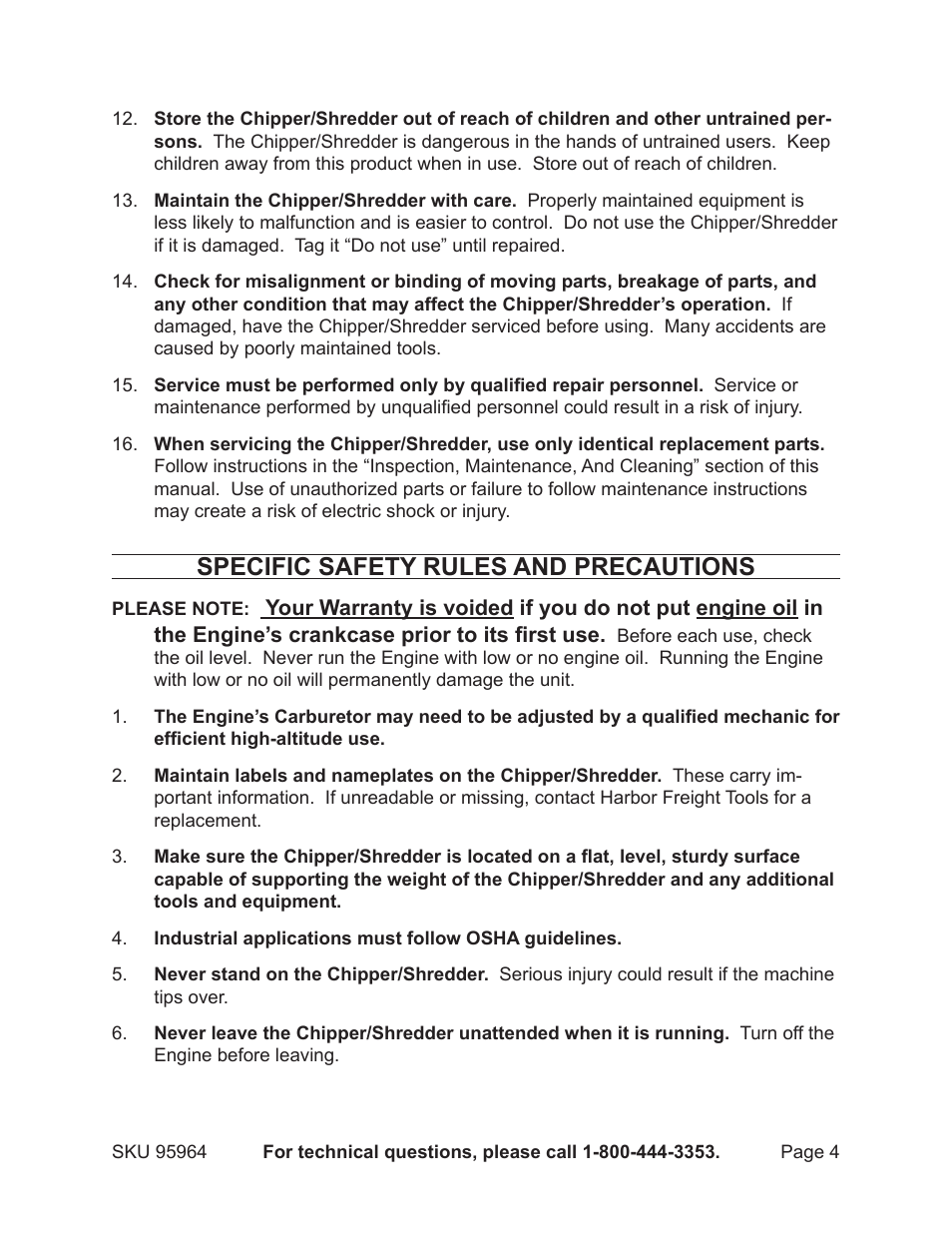 Specific safety rules and precautions | Harbor Freight Tools 95964 User Manual | Page 4 / 21