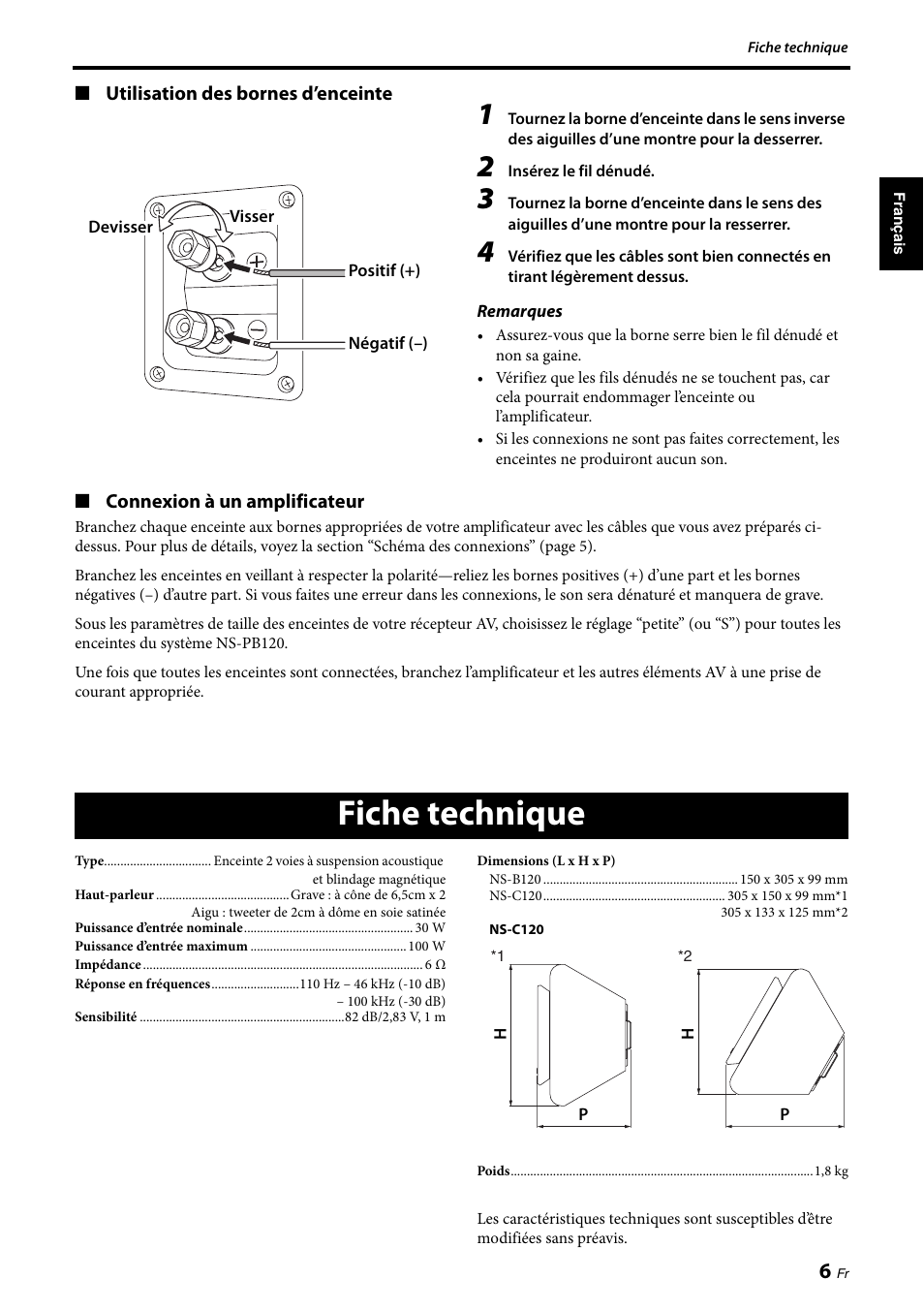 Fiche technique | Yamaha NS-PB120 User Manual | Page 13 / 28