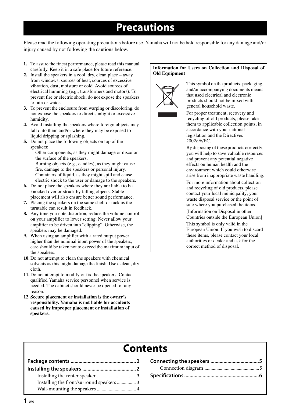 Yamaha NS-PB120 User Manual | Page 2 / 28