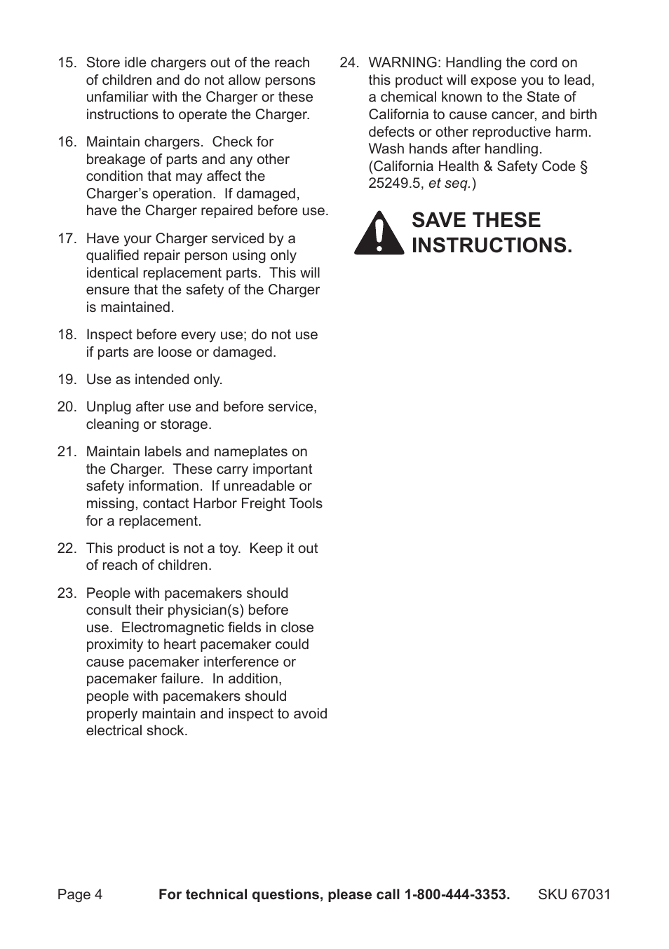 Save these instructions | Harbor Freight Tools DRILL MASTER 67031 User Manual | Page 4 / 8