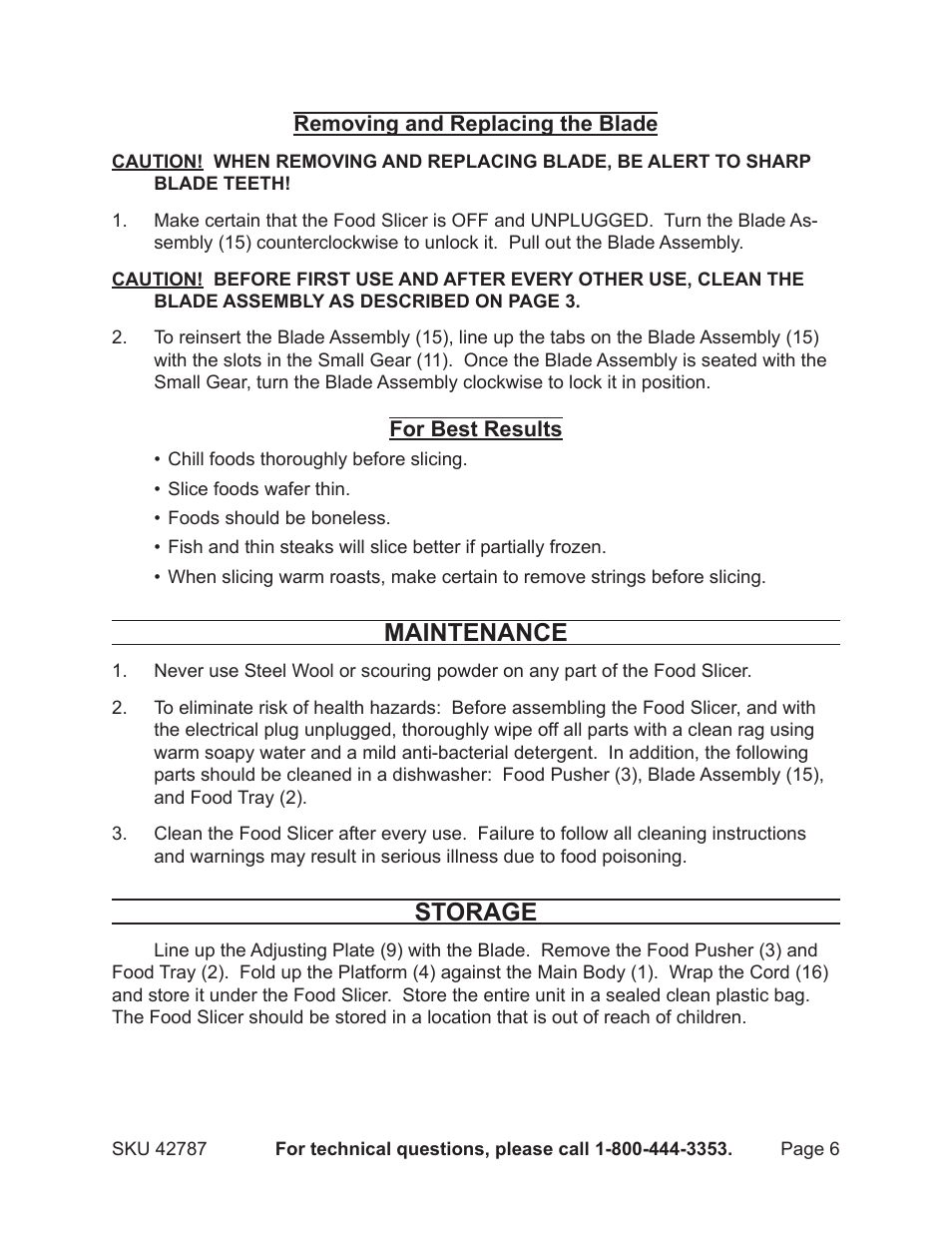Maintenance, Storage | Harbor Freight Tools 42787 User Manual | Page 6 / 8