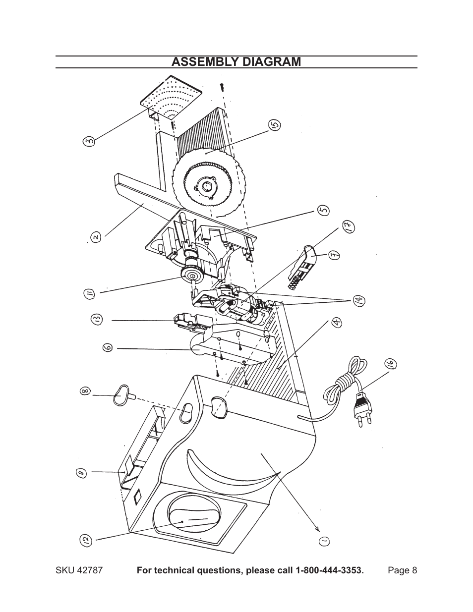 Assembly diagram | Harbor Freight Tools 42787 User Manual | Page 8 / 8