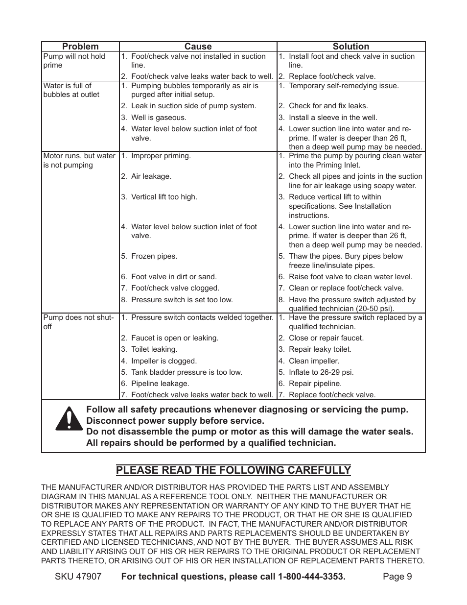 Please read the following carefully | Harbor Freight Tools 47907 User Manual | Page 9 / 12