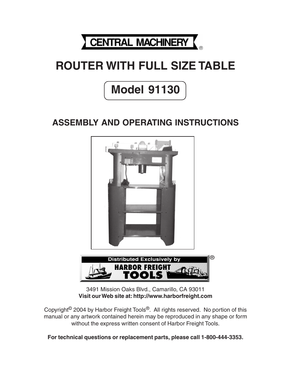 Harbor Freight Tools ROUTER WITH FULL SIZE TABLE 91130 User Manual | 32 pages