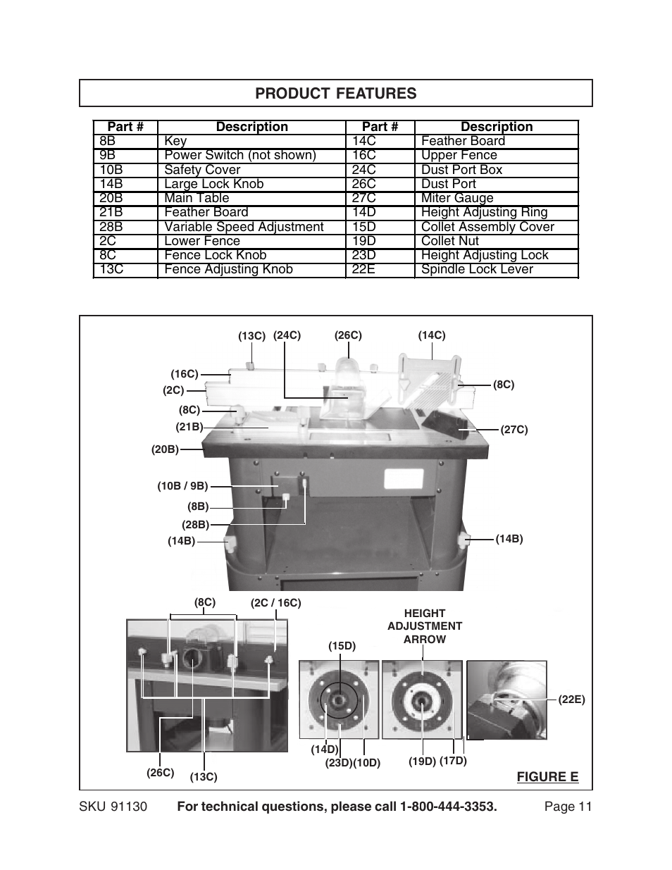 Product features | Harbor Freight Tools ROUTER WITH FULL SIZE TABLE 91130 User Manual | Page 11 / 32