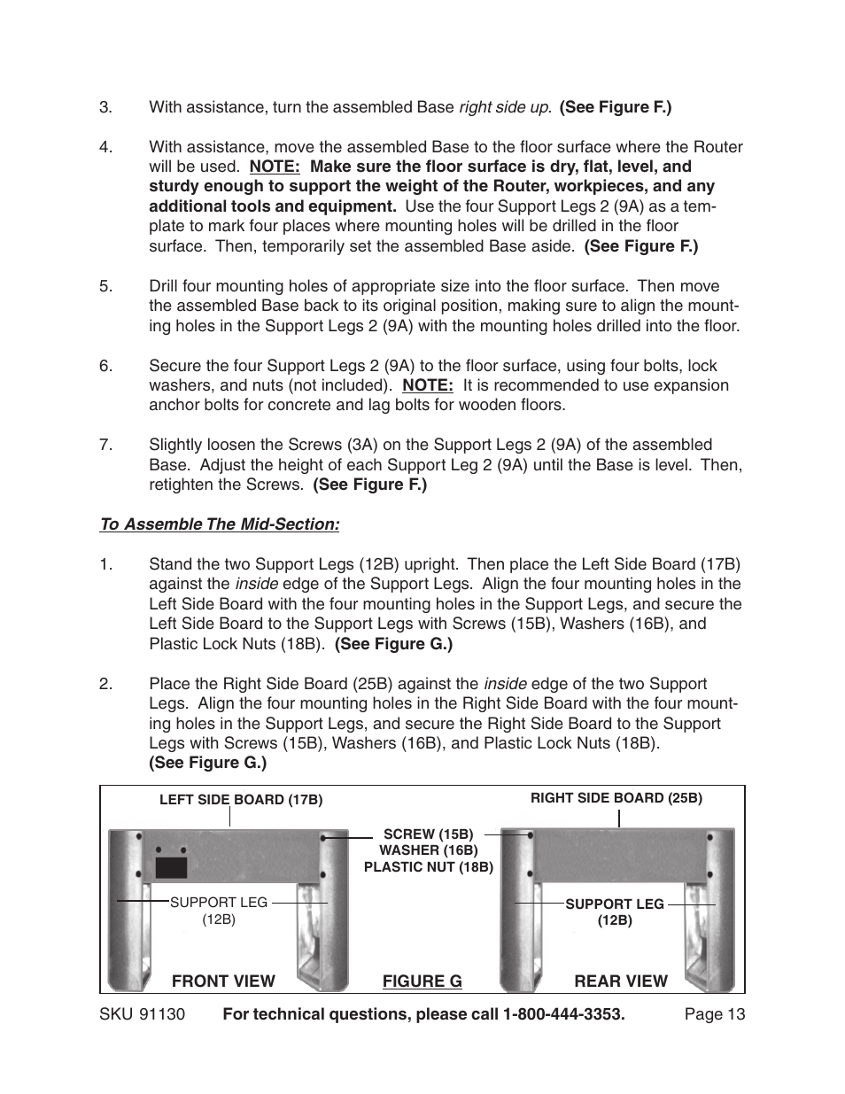 Harbor Freight Tools ROUTER WITH FULL SIZE TABLE 91130 User Manual | Page 13 / 32