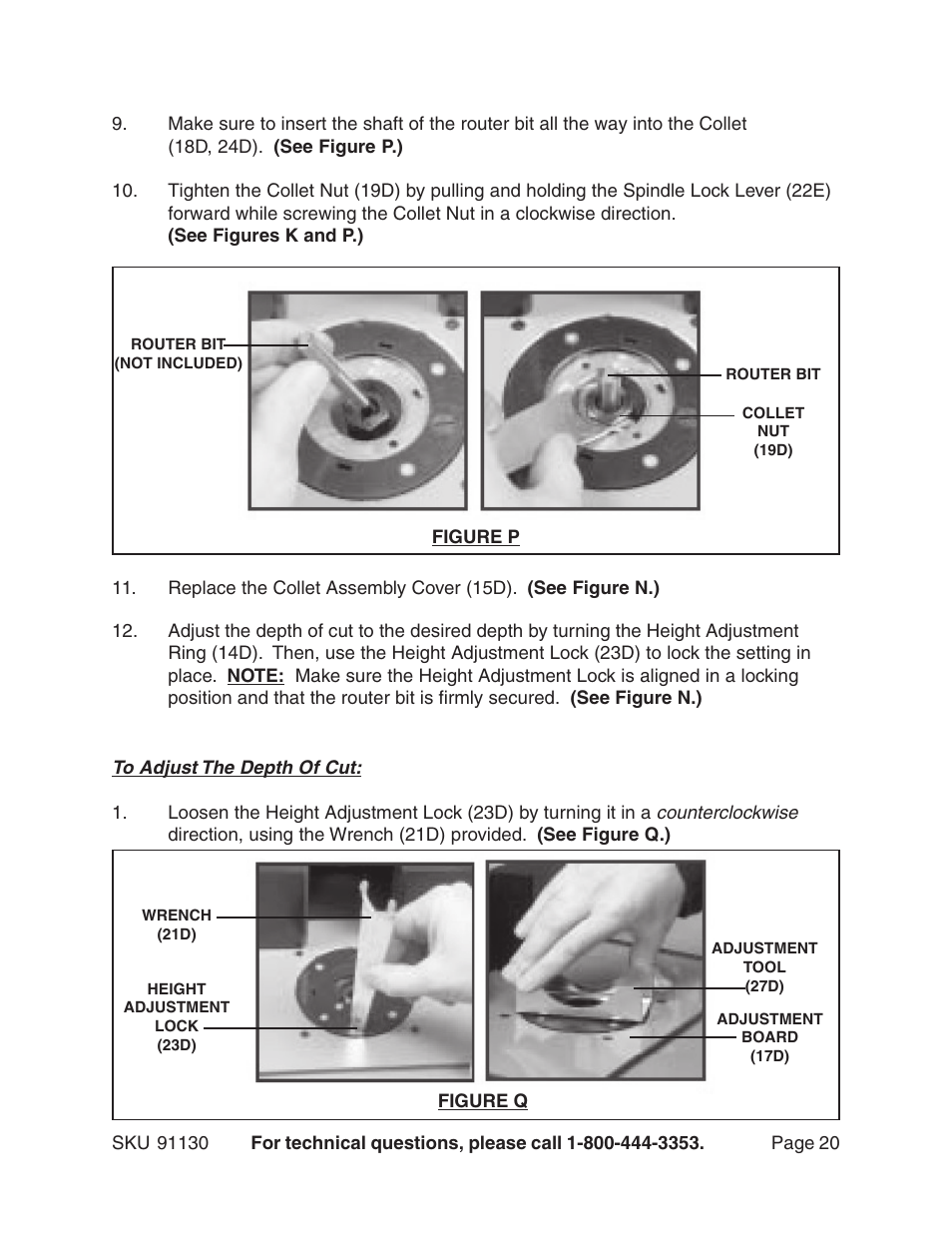 Harbor Freight Tools ROUTER WITH FULL SIZE TABLE 91130 User Manual | Page 20 / 32