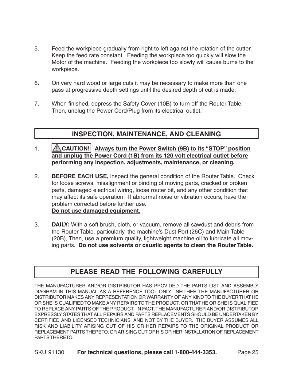 Harbor Freight Tools ROUTER WITH FULL SIZE TABLE 91130 User Manual | Page 25 / 32