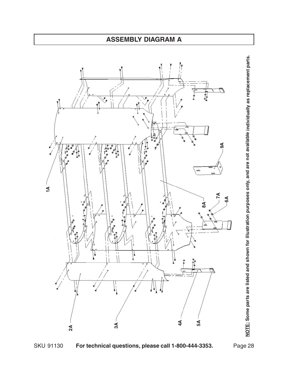 Assembly diagram a | Harbor Freight Tools ROUTER WITH FULL SIZE TABLE 91130 User Manual | Page 28 / 32