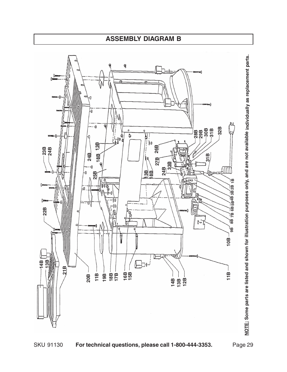 Assembly diagram b | Harbor Freight Tools ROUTER WITH FULL SIZE TABLE 91130 User Manual | Page 29 / 32