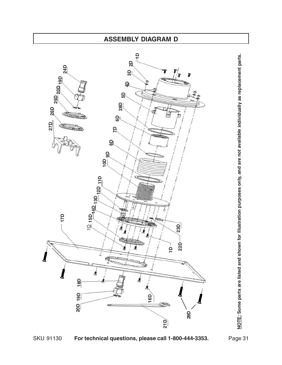 Assembly diagram d | Harbor Freight Tools ROUTER WITH FULL SIZE TABLE 91130 User Manual | Page 31 / 32