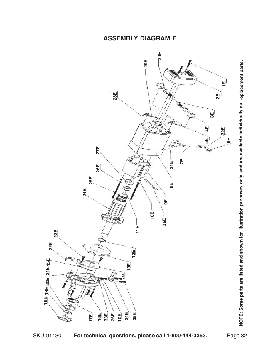 Assembly diagram e | Harbor Freight Tools ROUTER WITH FULL SIZE TABLE 91130 User Manual | Page 32 / 32