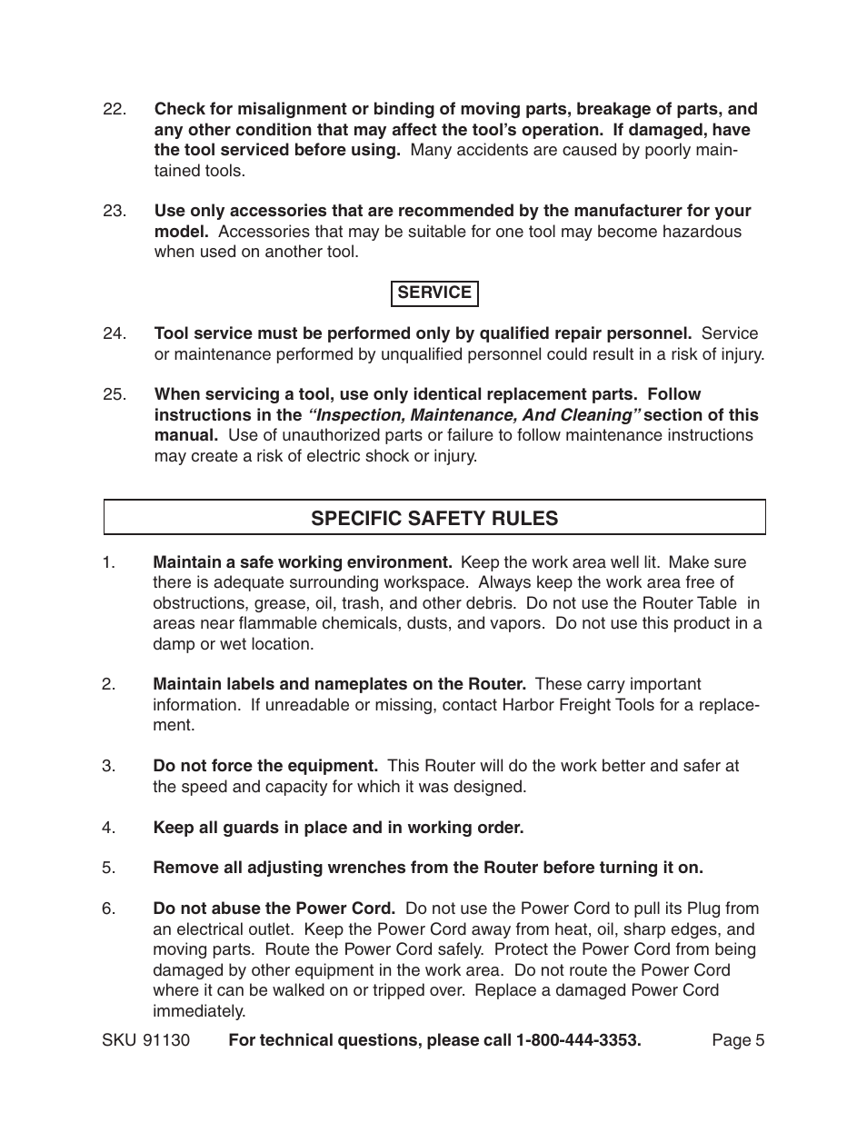 Harbor Freight Tools ROUTER WITH FULL SIZE TABLE 91130 User Manual | Page 5 / 32
