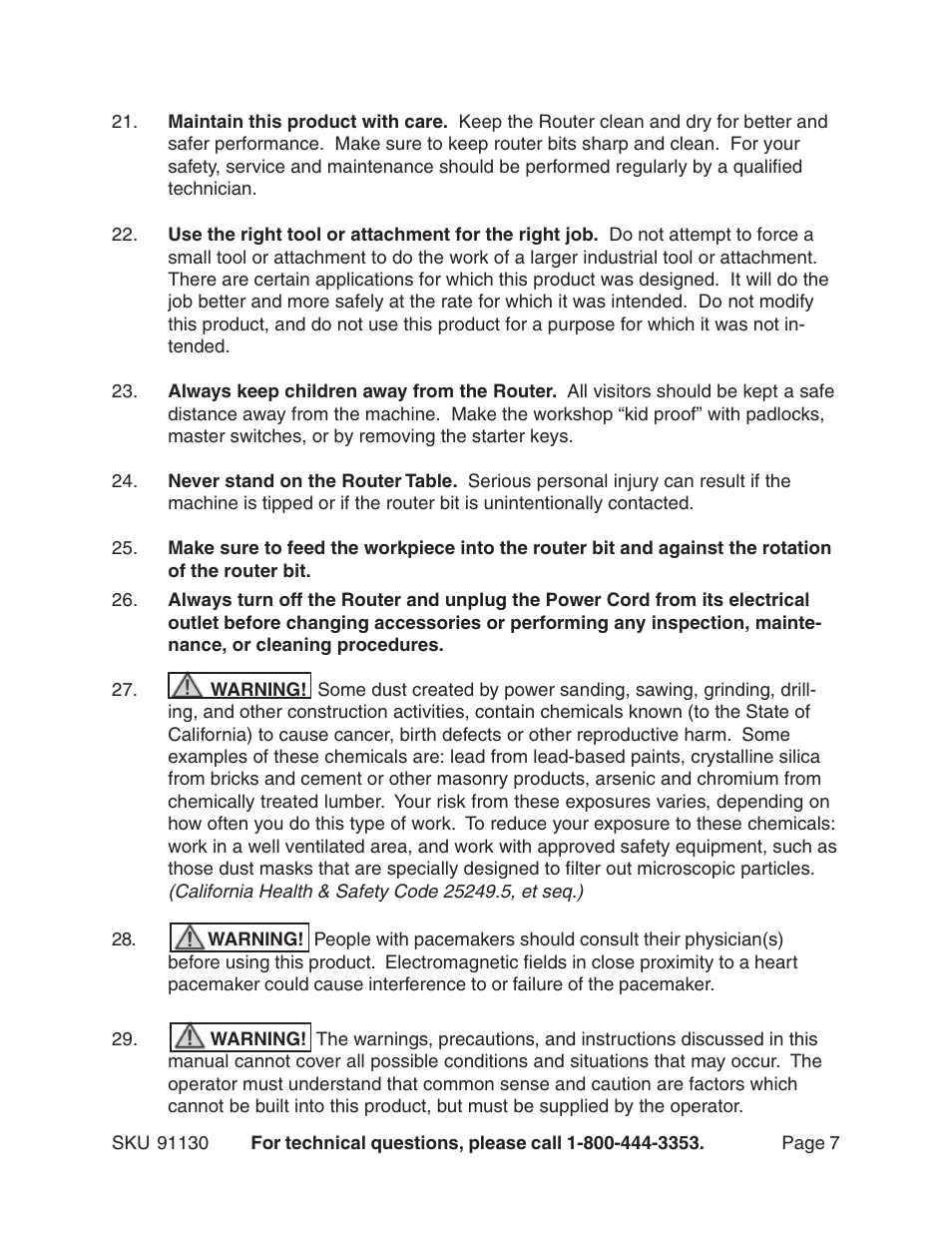 Harbor Freight Tools ROUTER WITH FULL SIZE TABLE 91130 User Manual | Page 7 / 32