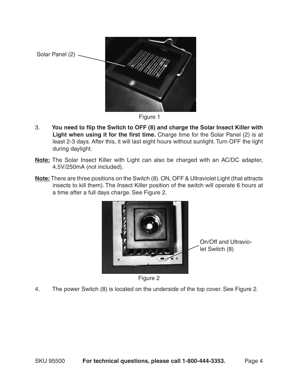 Harbor Freight Tools SOLAR INSECT KILLER 95500 User Manual | Page 4 / 8