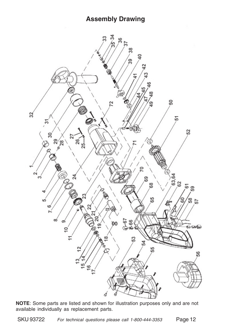 Assembly drawing | Harbor Freight Tools 93722 User Manual | Page 12 / 12