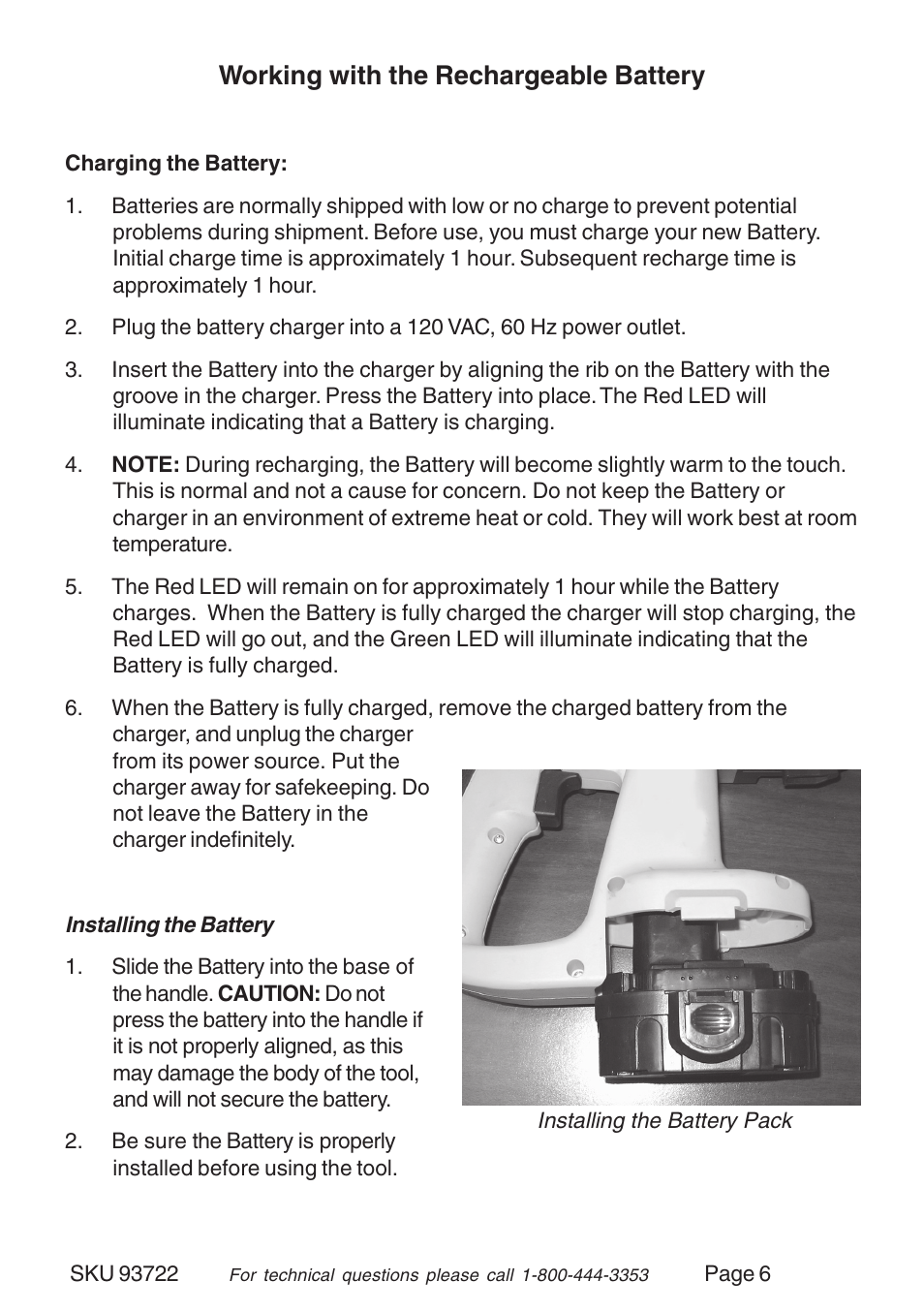 Working with the rechargeable battery | Harbor Freight Tools 93722 User Manual | Page 6 / 12