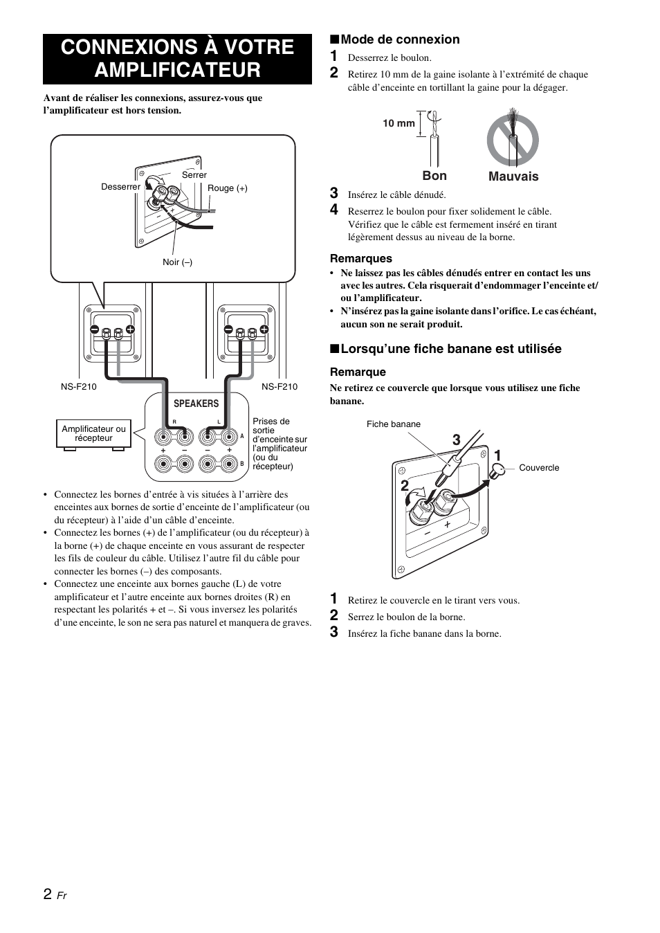 Connexions à votre amplificateur | Yamaha NS-F210 User Manual | Page 8 / 24