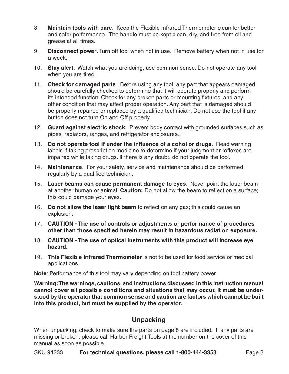 Harbor Freight Tools CEN-TECH 94233 User Manual | Page 3 / 9