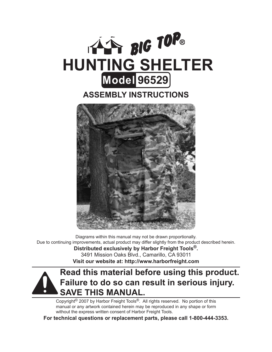 Harbor Freight Tools HUNTING SHELTER 96529 User Manual | 8 pages