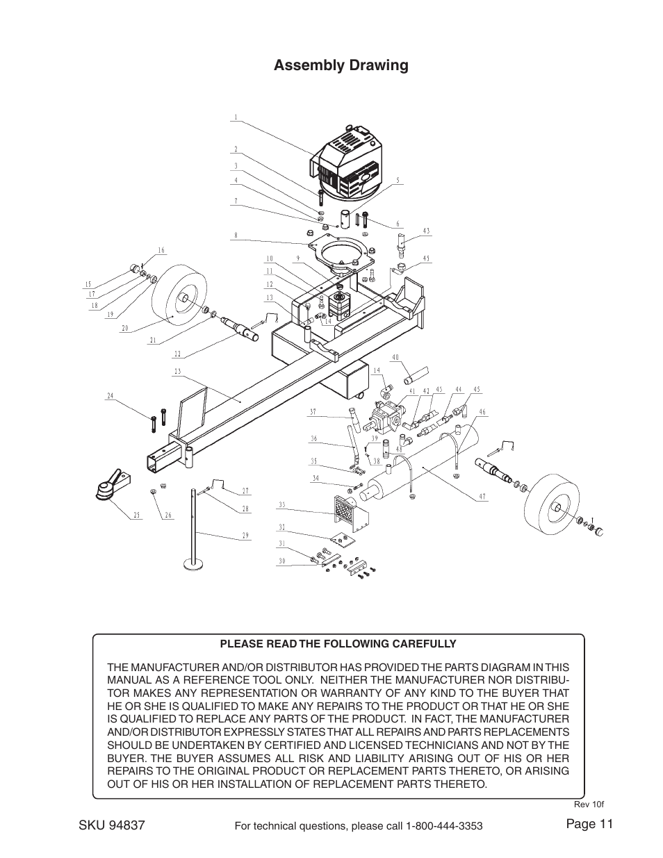 Assembly drawing | Harbor Freight Tools 94837 User Manual | Page 11 / 12