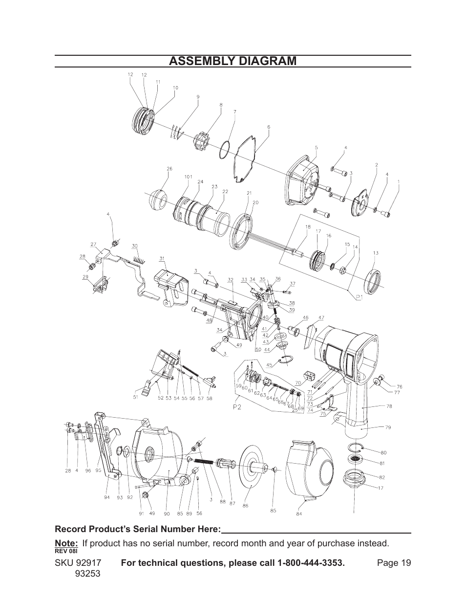 Assembly diagram | Harbor Freight Tools 92917 User Manual | Page 19 / 20