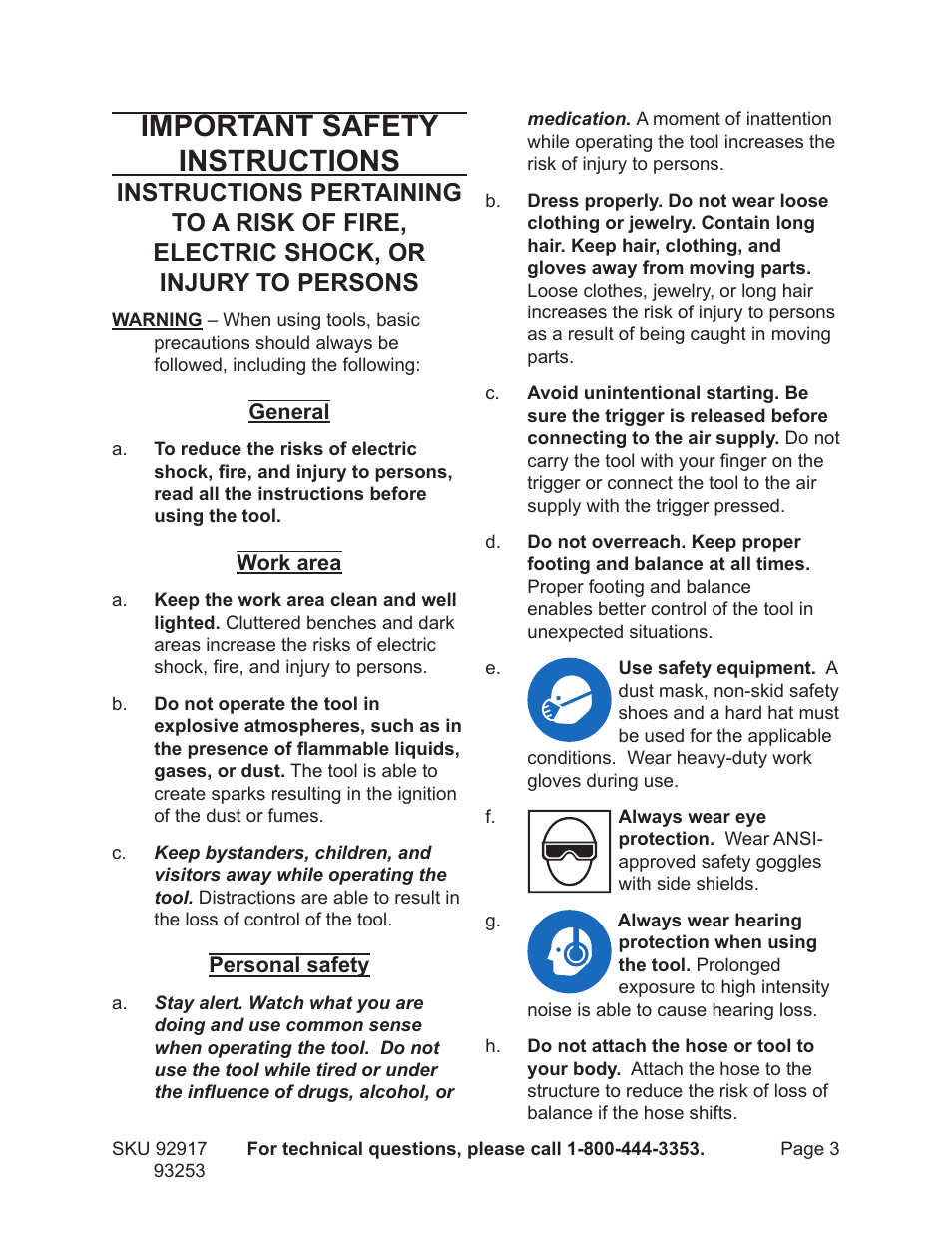 Important safety instructions | Harbor Freight Tools 92917 User Manual | Page 3 / 20