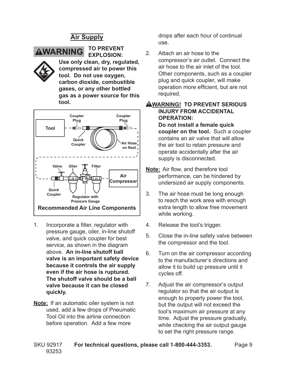 Air supply | Harbor Freight Tools 92917 User Manual | Page 9 / 20