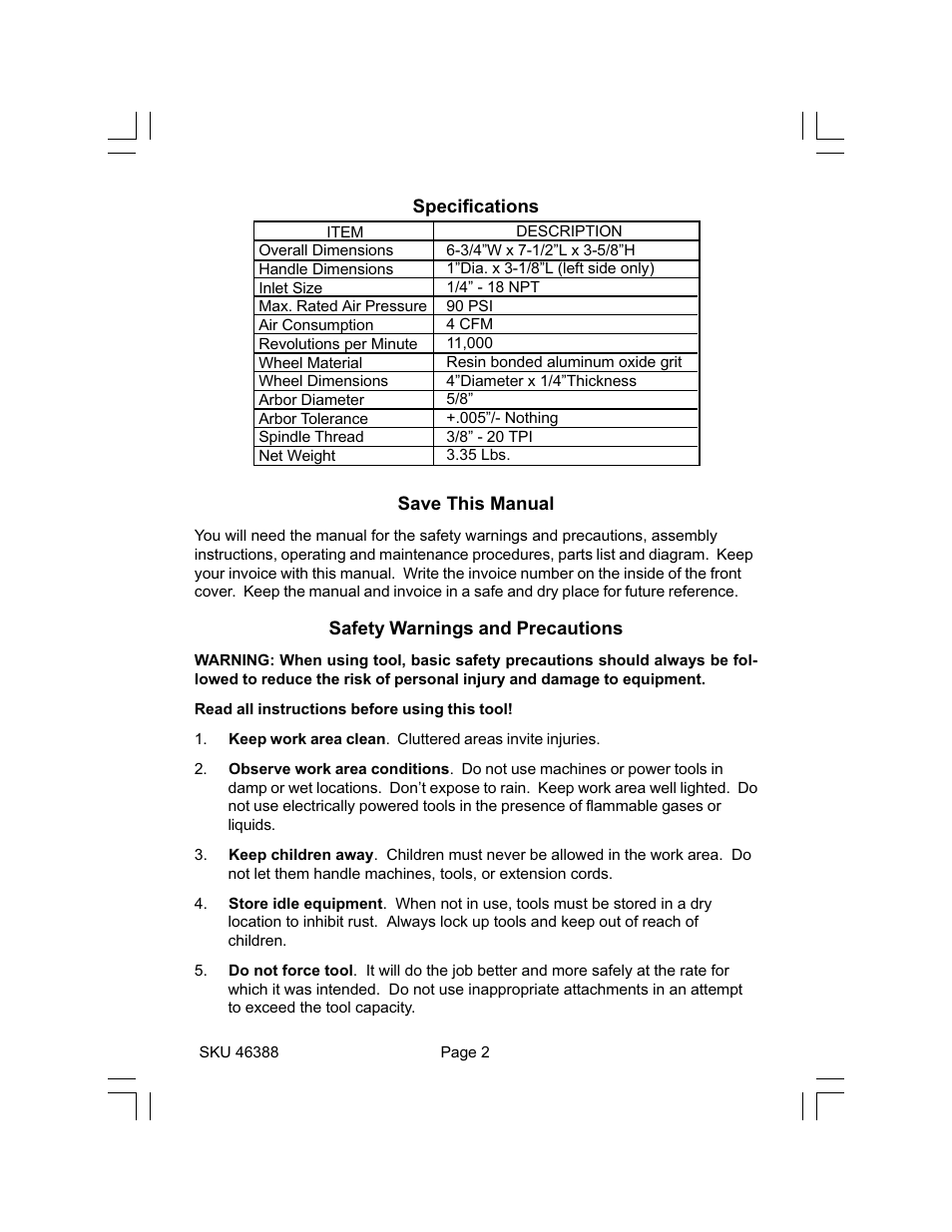 Harbor Freight Tools 46388 User Manual | Page 2 / 8