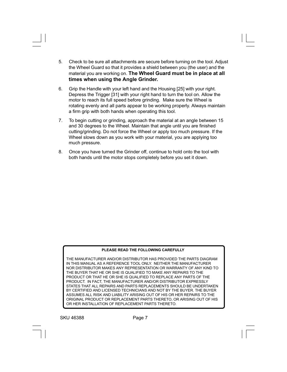 Harbor Freight Tools 46388 User Manual | Page 7 / 8