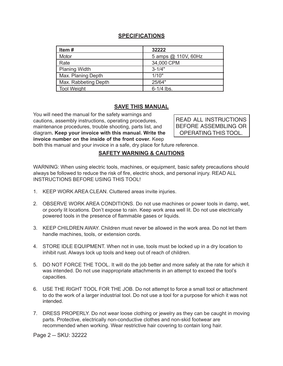 Harbor Freight Tools 32222 User Manual | Page 2 / 13