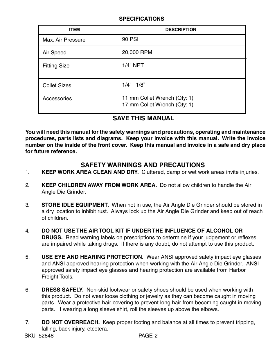 Harbor Freight Tools 52848 User Manual | Page 2 / 6
