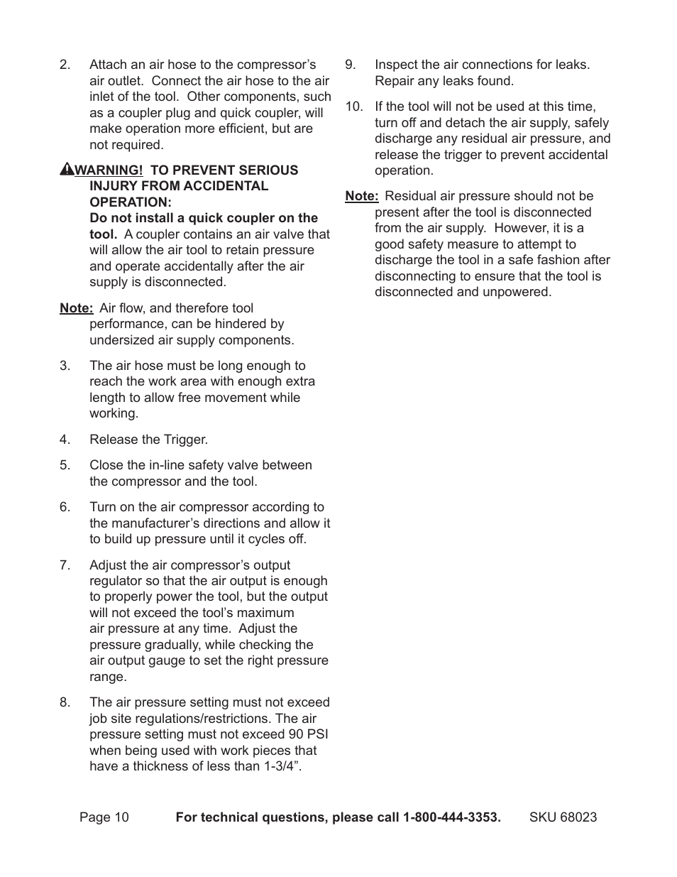 Harbor Freight Tools 16 gauge air finish nailer 68023 User Manual | Page 10 / 18