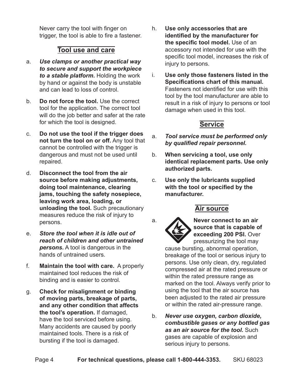 Harbor Freight Tools 16 gauge air finish nailer 68023 User Manual | Page 4 / 18