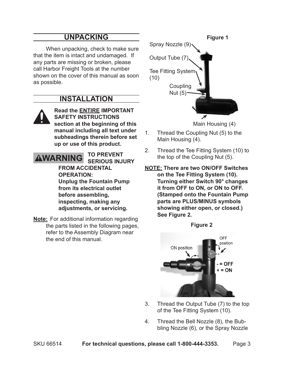 Unpacking, Installation | Harbor Freight Tools 66514 User Manual | Page 3 / 8