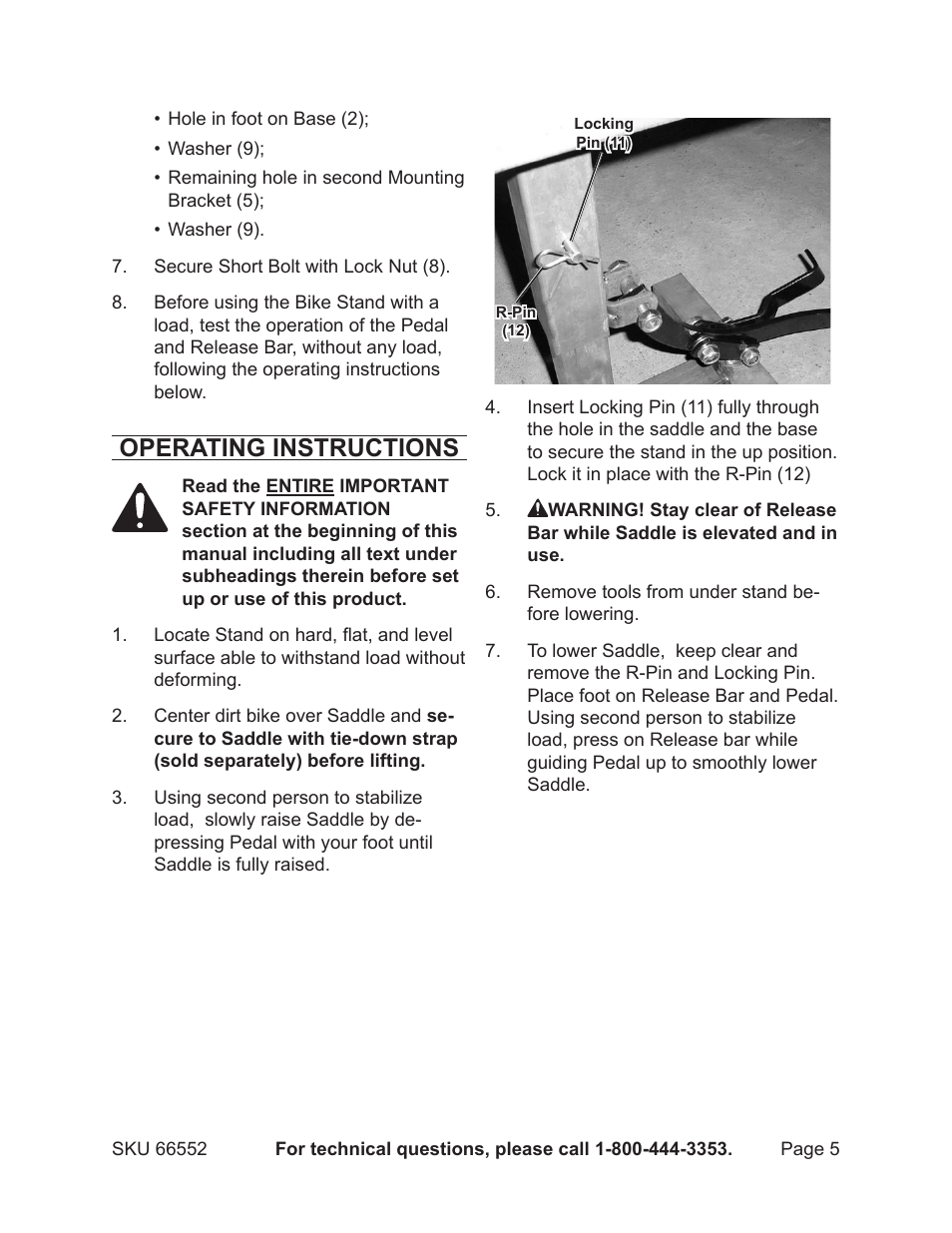 Operating instructions | Harbor Freight Tools 66552 User Manual | Page 5 / 8