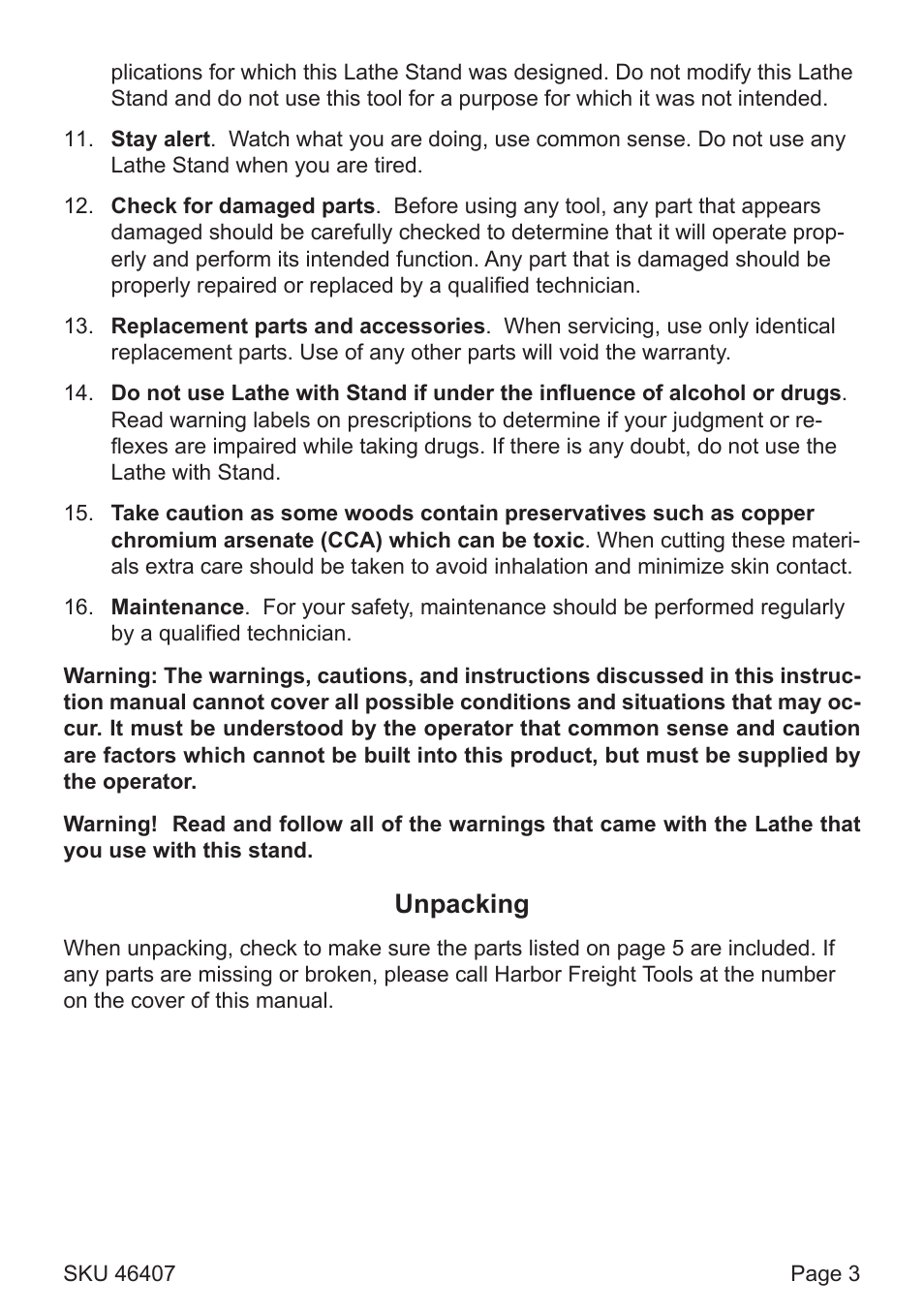 Unpacking | Harbor Freight Tools 46407 User Manual | Page 3 / 6