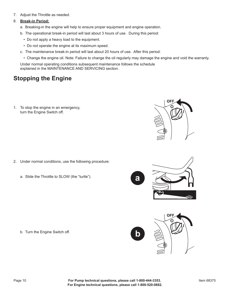 Stopping the engine | Harbor Freight Tools 2" Gasoline Powered Clear Water Pump 68375 User Manual | Page 12 / 24