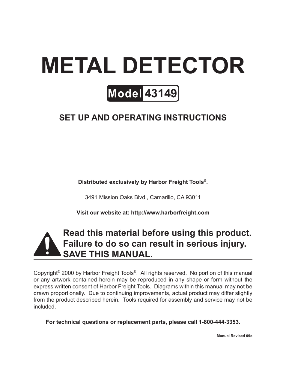 Harbor Freight Tools 43149 User Manual | 11 pages