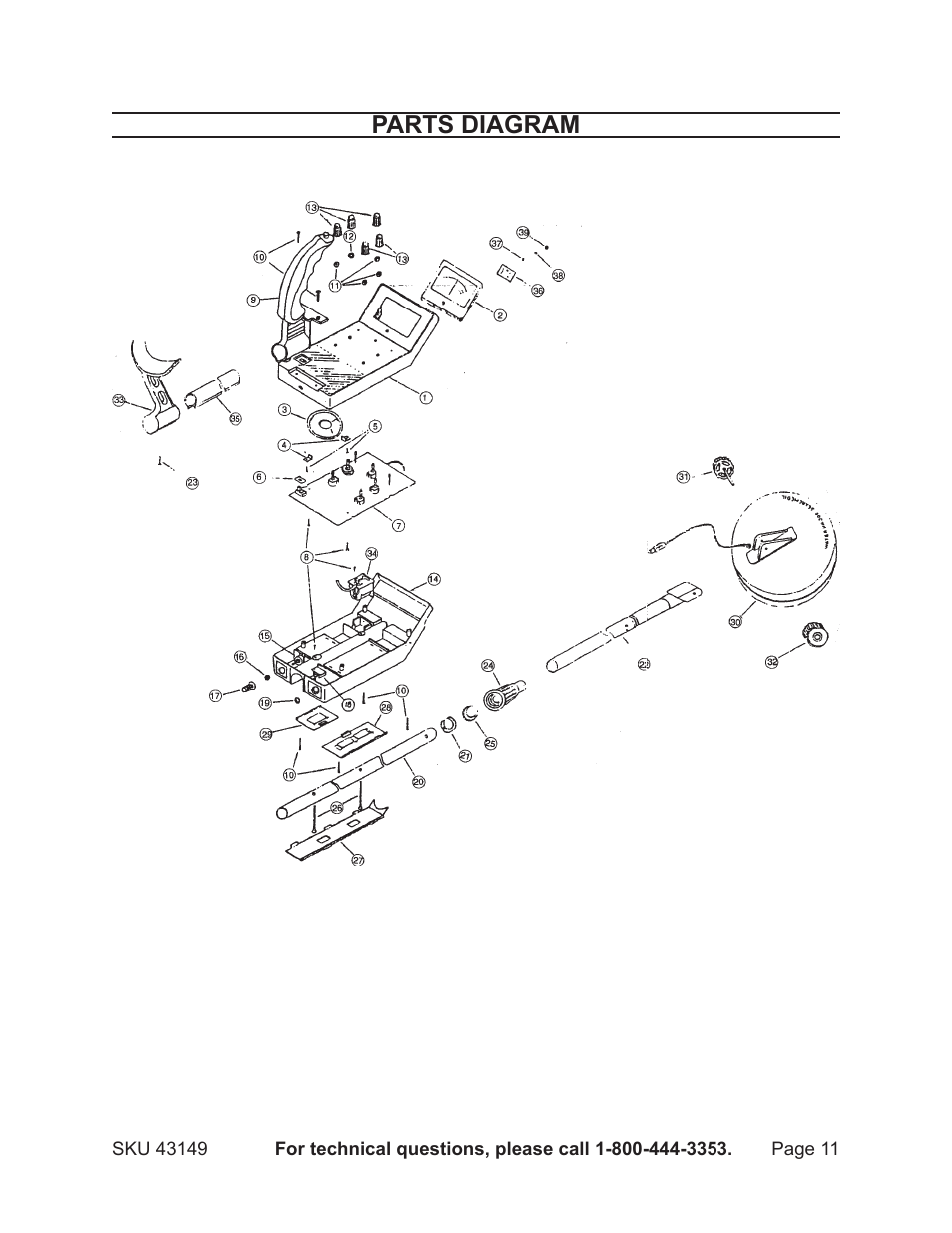 Parts diagram | Harbor Freight Tools 43149 User Manual | Page 11 / 11