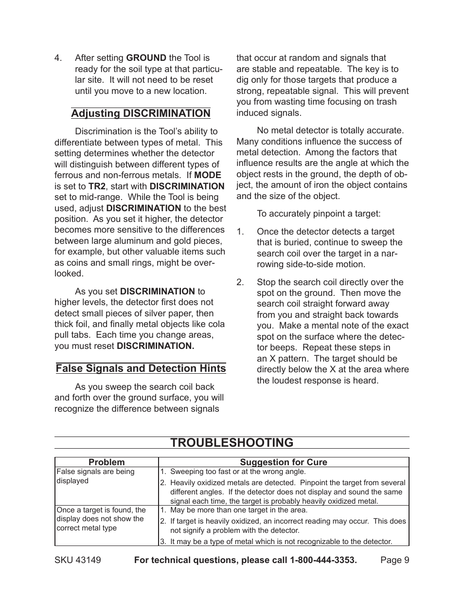 Troubleshooting | Harbor Freight Tools 43149 User Manual | Page 9 / 11