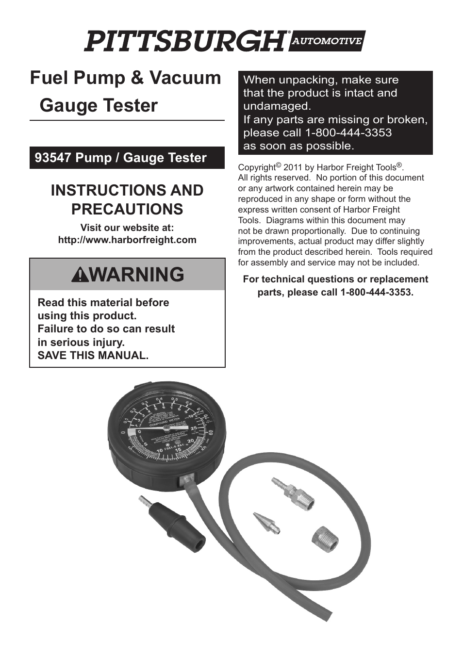 Harbor Freight Tools 93547 User Manual | 8 pages