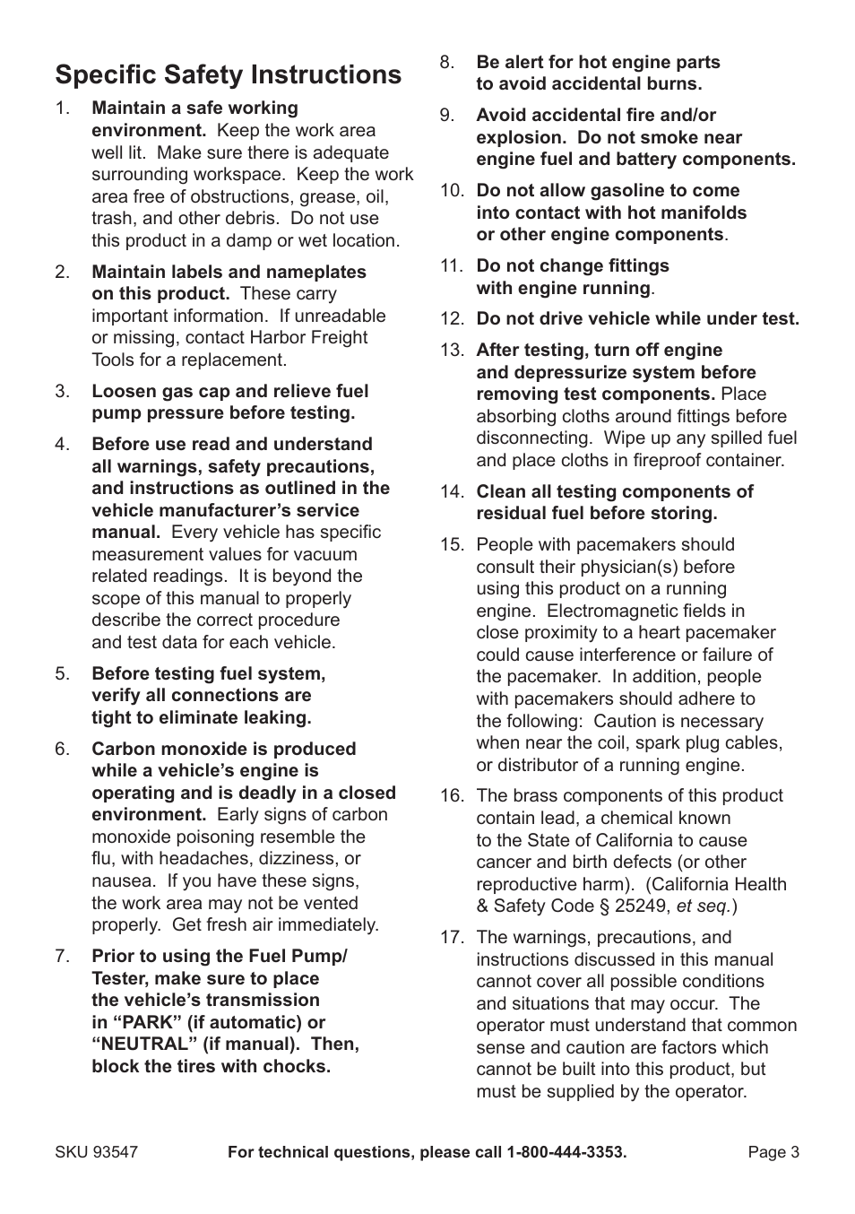 Specific safety instructions | Harbor Freight Tools 93547 User Manual | Page 3 / 8