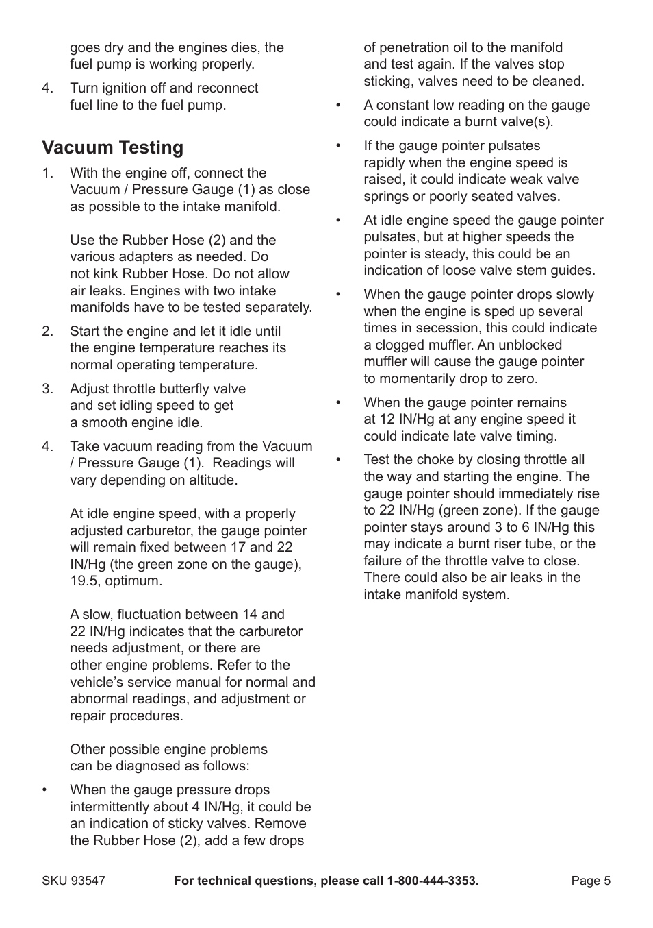 Vacuum testing | Harbor Freight Tools 93547 User Manual | Page 5 / 8